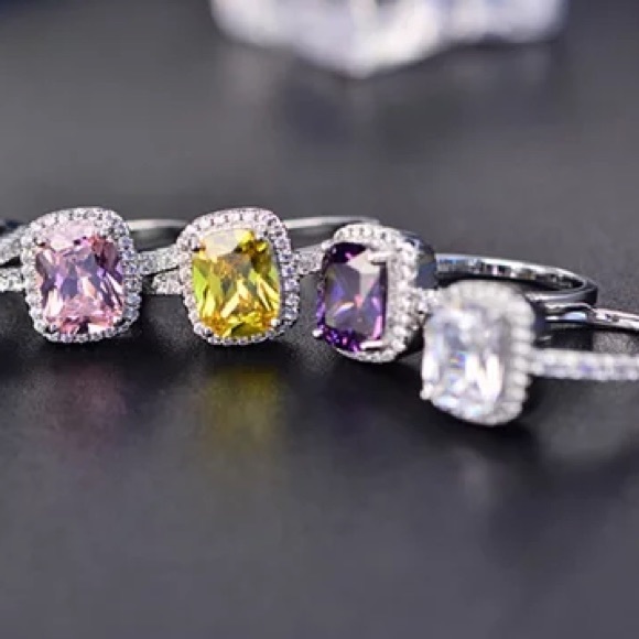 Citrine Rectangular Diamond Halo Silver Ring - Picture 7 of 7